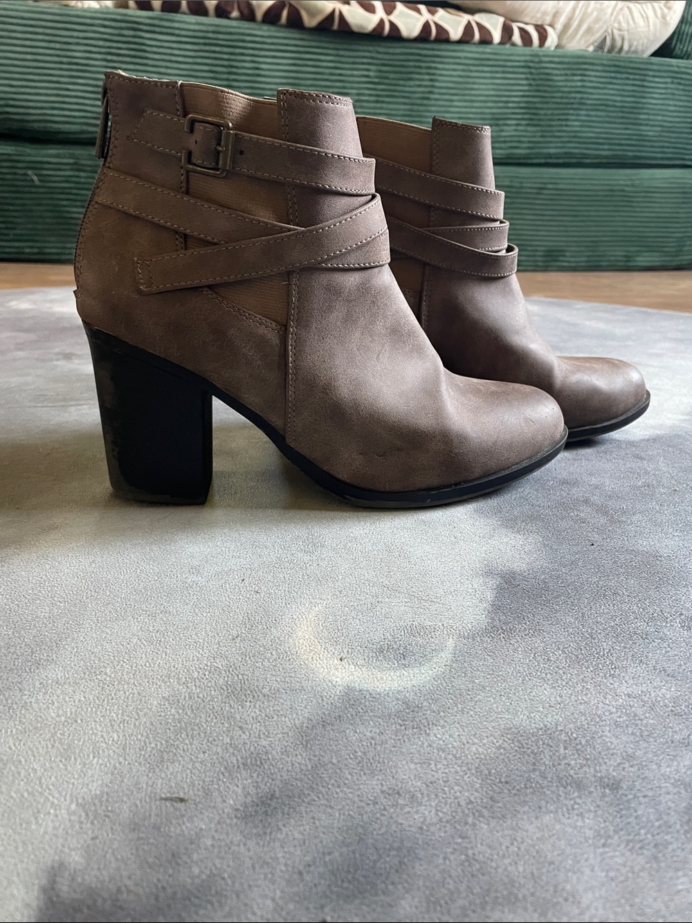 Brown Wrap-Strap Ankle Booties with Block Heel | 11